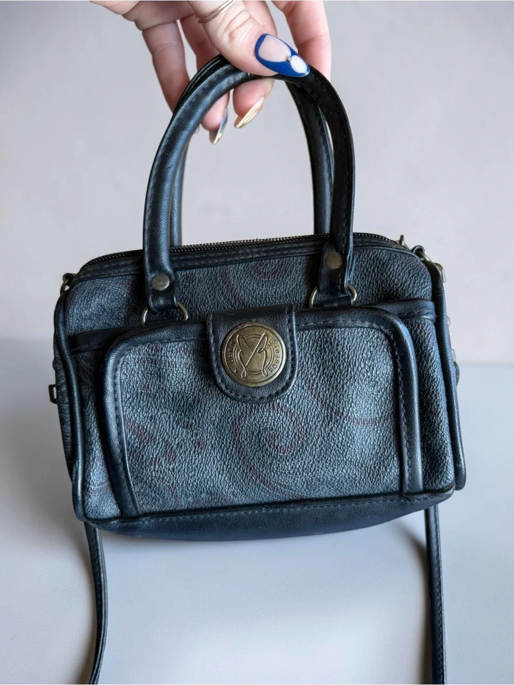 Black Leather-Trim Crossbody Satchel - Martin Robert’s 90s Y2K Handbag Paisley